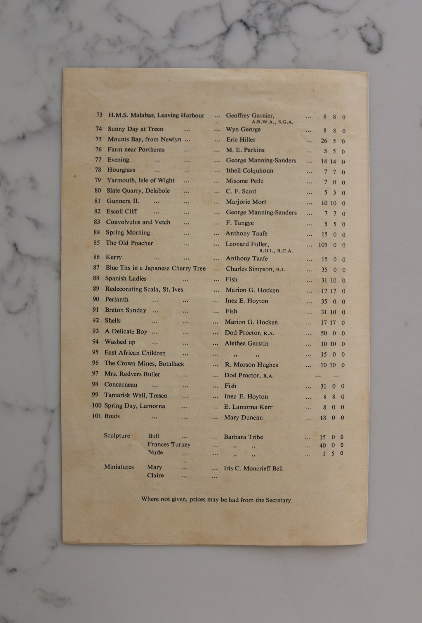 Newlyn Society of Artists Summer Exhibition Catalogue 1952 Passmore Edwards Art Gallery