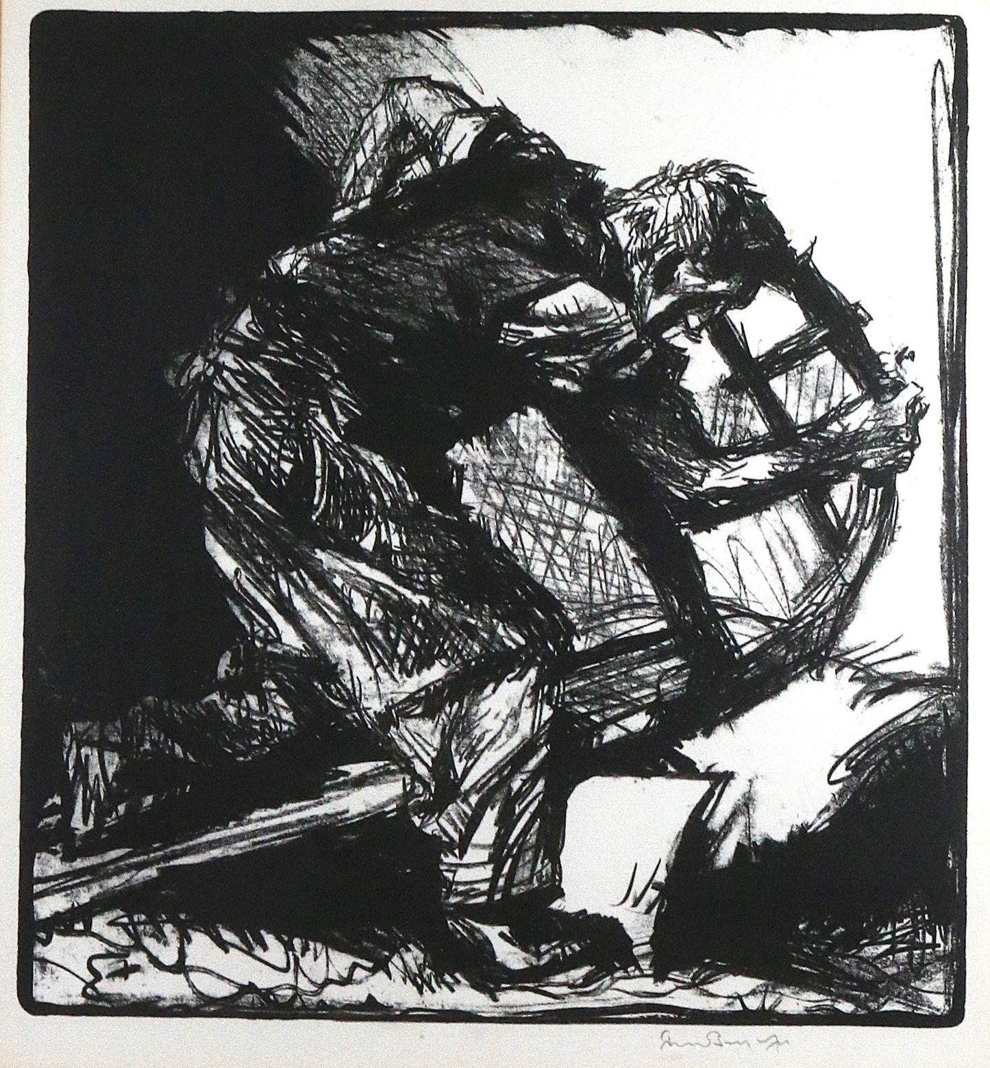 'Man Sawing' 1926 by Sir Frank Brangwyn RA RWS RBA (1867-1956) Signed Lithograph