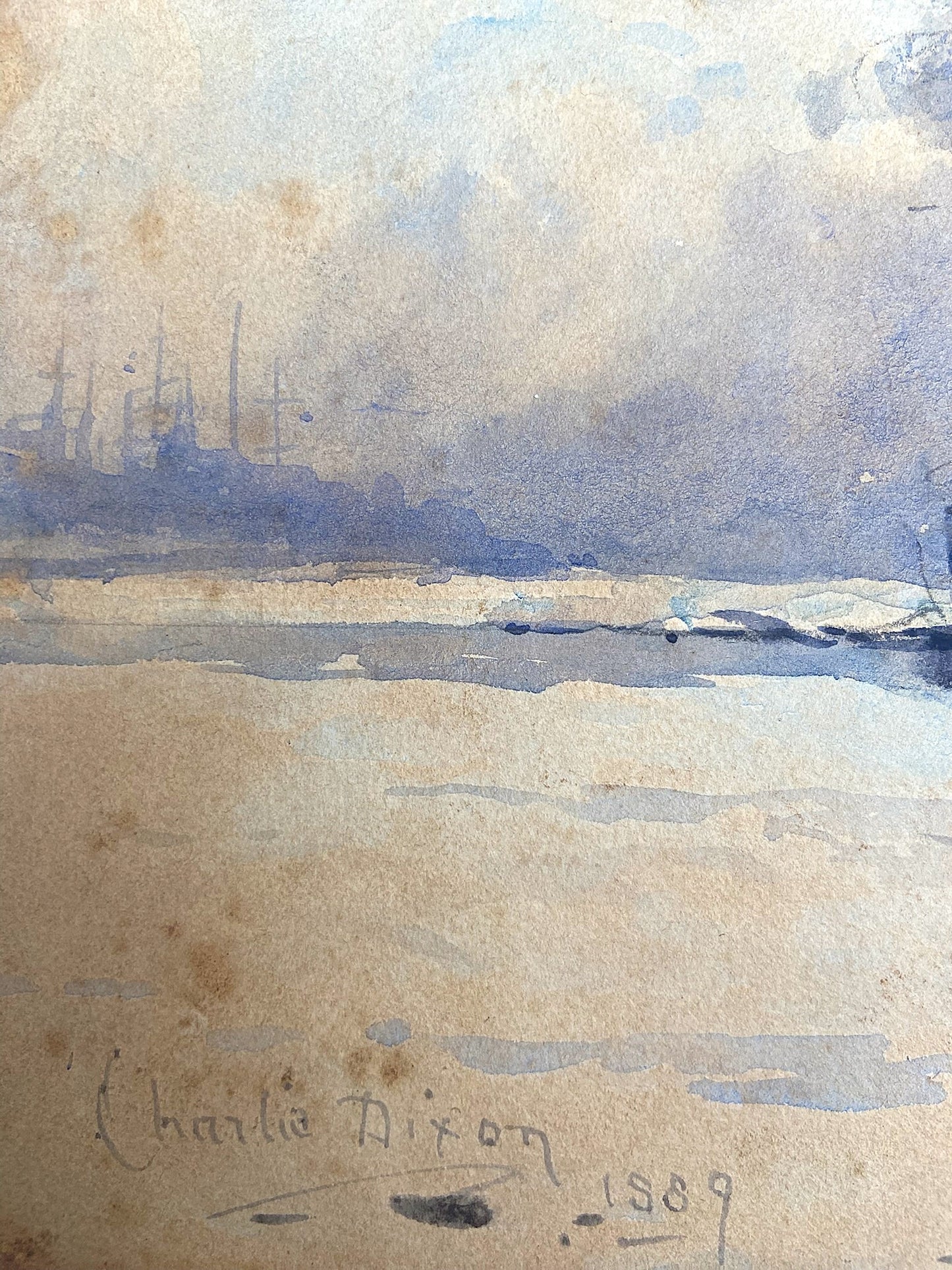 Charles Edward Dixon (1872-1934) late 19th Century maritime watercolour, HMS Pitt , Portsmouth 1889