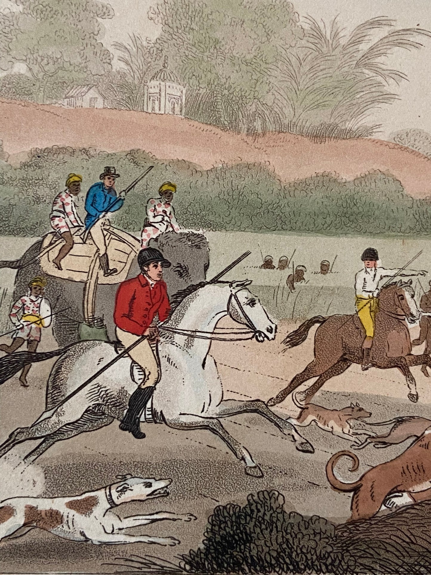 After Thomas Williamson (1758-1817) and Samuel Howett (British, 1765-1822) -Driving a Bear out of Sugar Canes, Hand Coloured Aquatint
