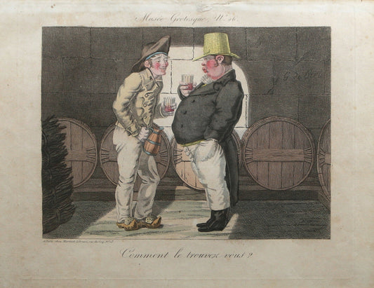 Hand-coloured French satirical etching from 1818 , designed by Godisart de Cari for Martinet’s Musée Grotesque series