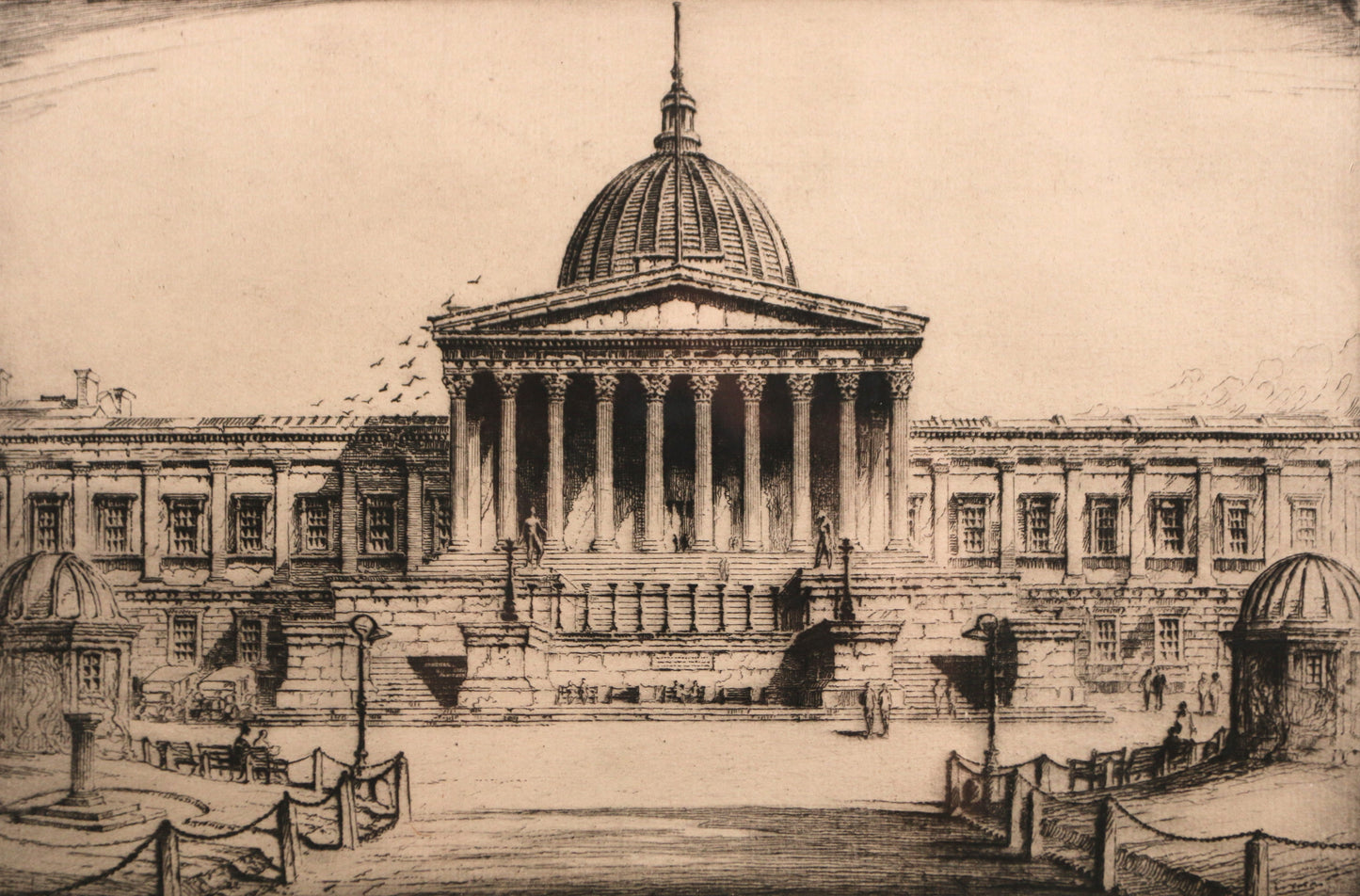 William Monk RE (1863-1937) Framed Signed Etching, UCL Main Campus, London