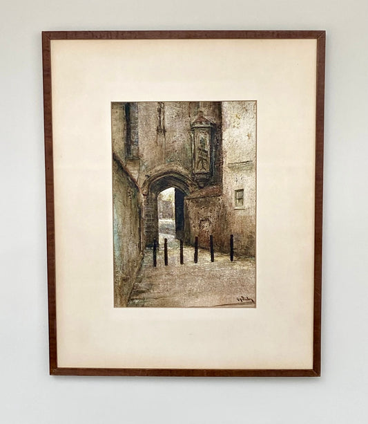 George Alfred Boden (1888-1956), gouache on dimpled sketch paper, Cathedral Green, Wells, Somerset, 1938