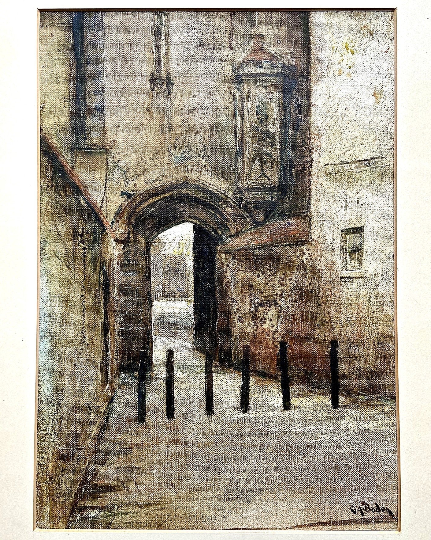 George Alfred Boden (1888-1956), gouache on dimpled sketch paper, Cathedral Green, Wells, Somerset, 1938