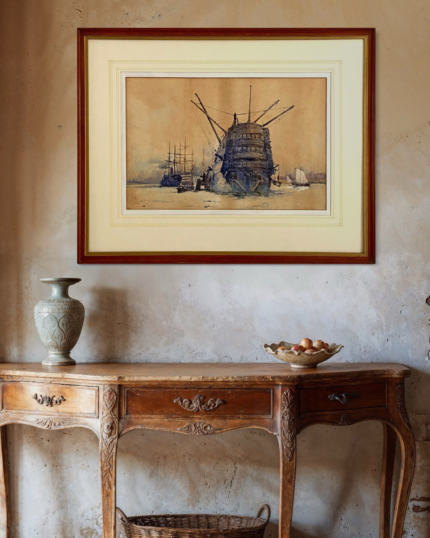 Charles Edward Dixon (1872-1934) late 19th Century maritime watercolour, HMS Pitt , Portsmouth 1889