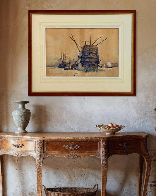 Charles Edward Dixon (1872-1934) late 19th Century maritime watercolour, HMS Pitt , Portsmouth 1889