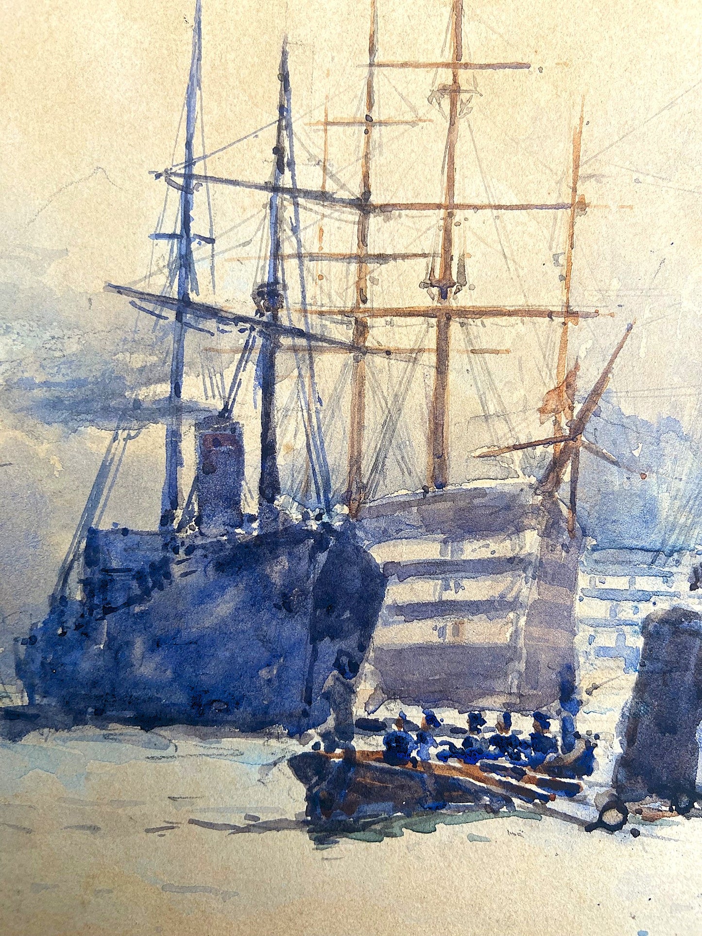 Charles Edward Dixon (1872-1934) late 19th Century maritime watercolour, HMS Pitt , Portsmouth 1889