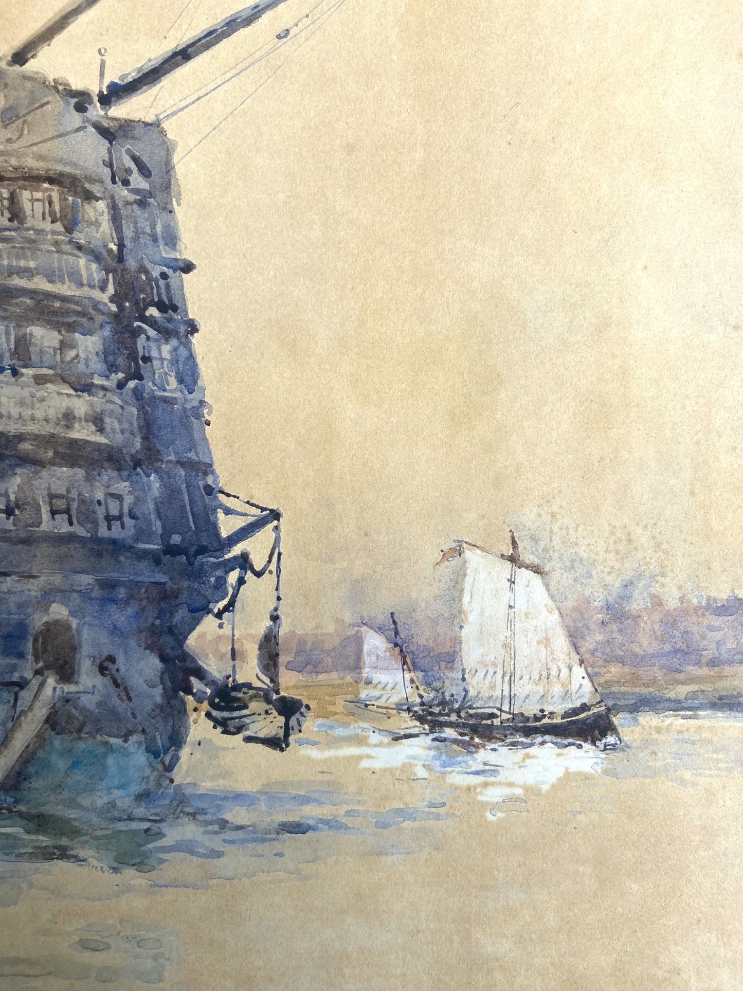Charles Edward Dixon (1872-1934) late 19th Century maritime watercolour, HMS Pitt , Portsmouth 1889