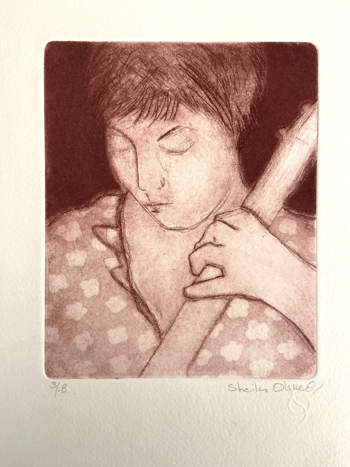 Sheila Oliner (b. 1930-2020) – Cellist or ‘N Playing the Cello’ Sanguine Etching on paper