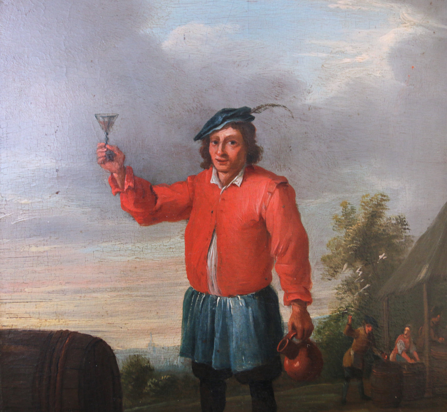 Oil on Panel of 17th Century gentleman toasting with a glass of wine