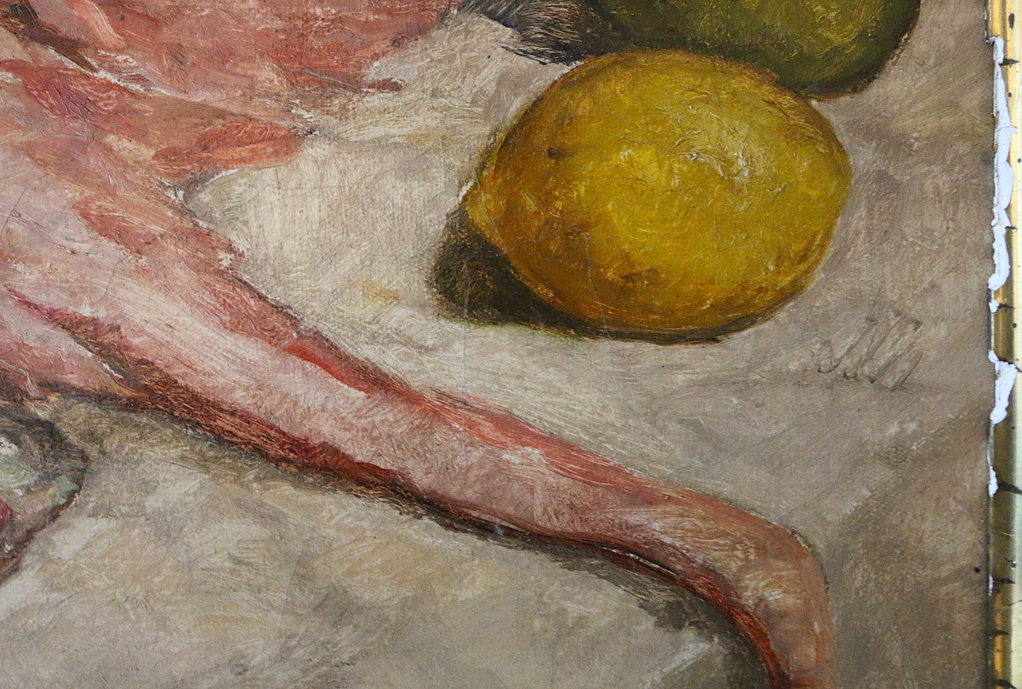 Isa Janssens. (Belgian, 1898–1978) Oil on Canvas Still Life with Ray Fish and Lemons