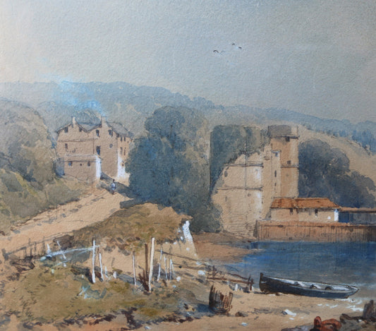 A Watercolour landscape by the Irish artist Thomas Leeson Rowbotham (1823-1875) entitled ‘Upnor on the river Medway 1865’