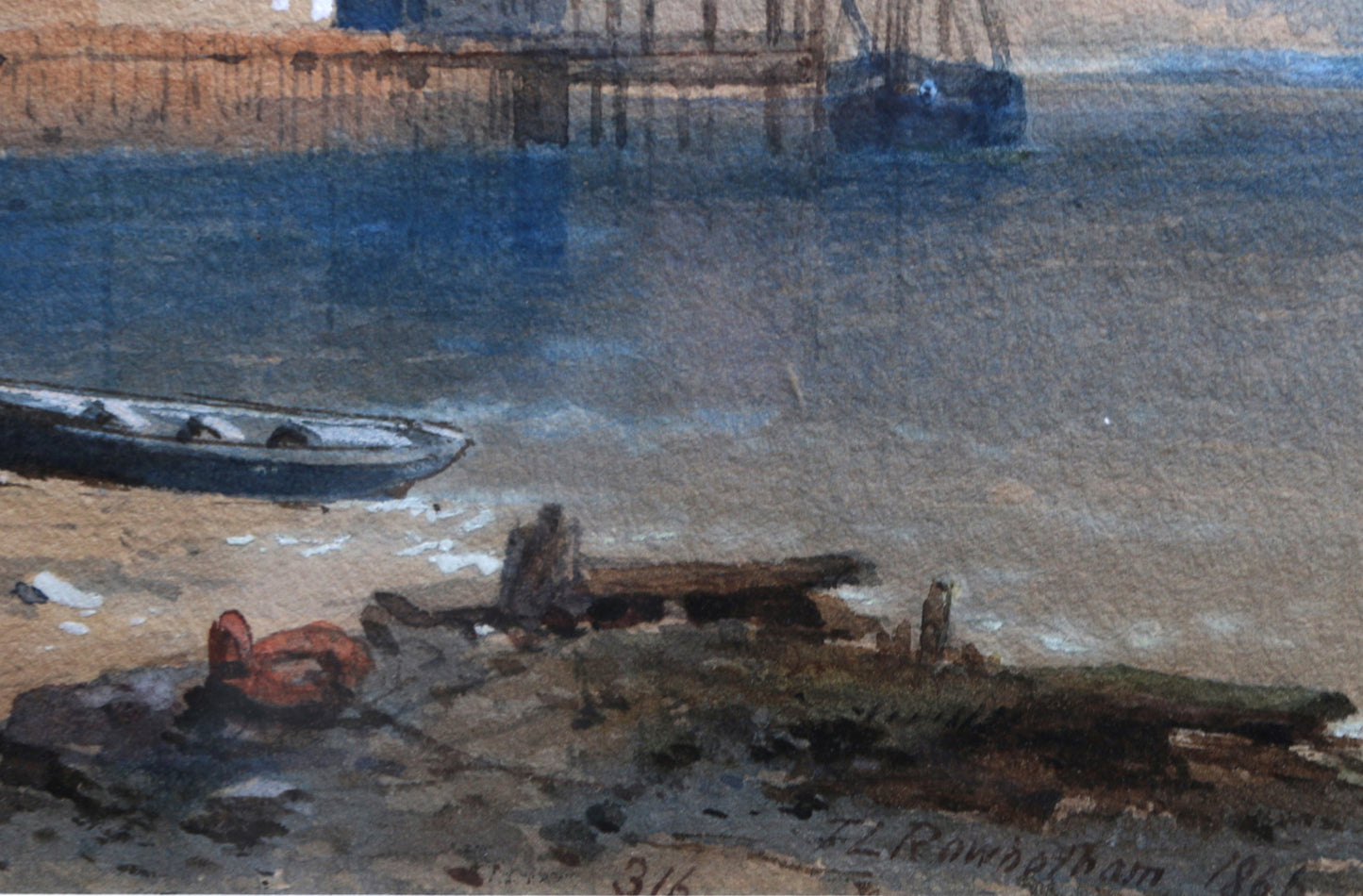 A Watercolour landscape by the Irish artist Thomas Leeson Rowbotham (1823-1875) entitled ‘Upnor on the river Medway 1865’