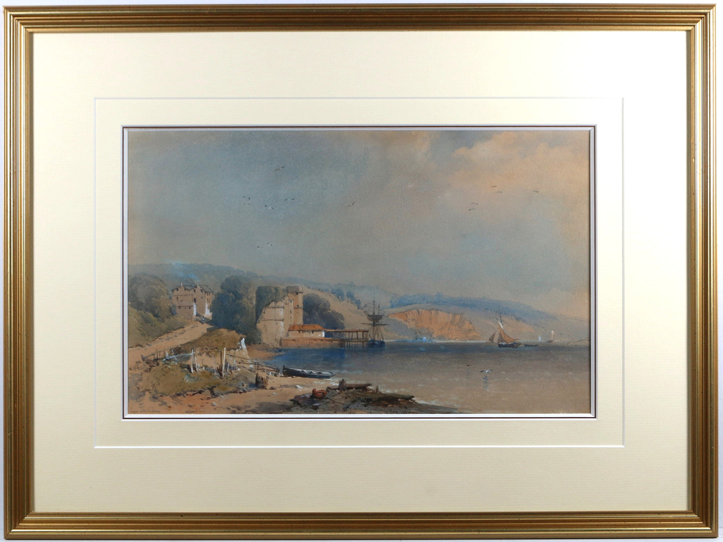 A Watercolour landscape by the Irish artist Thomas Leeson Rowbotham (1823-1875) entitled ‘Upnor on the river Medway 1865’