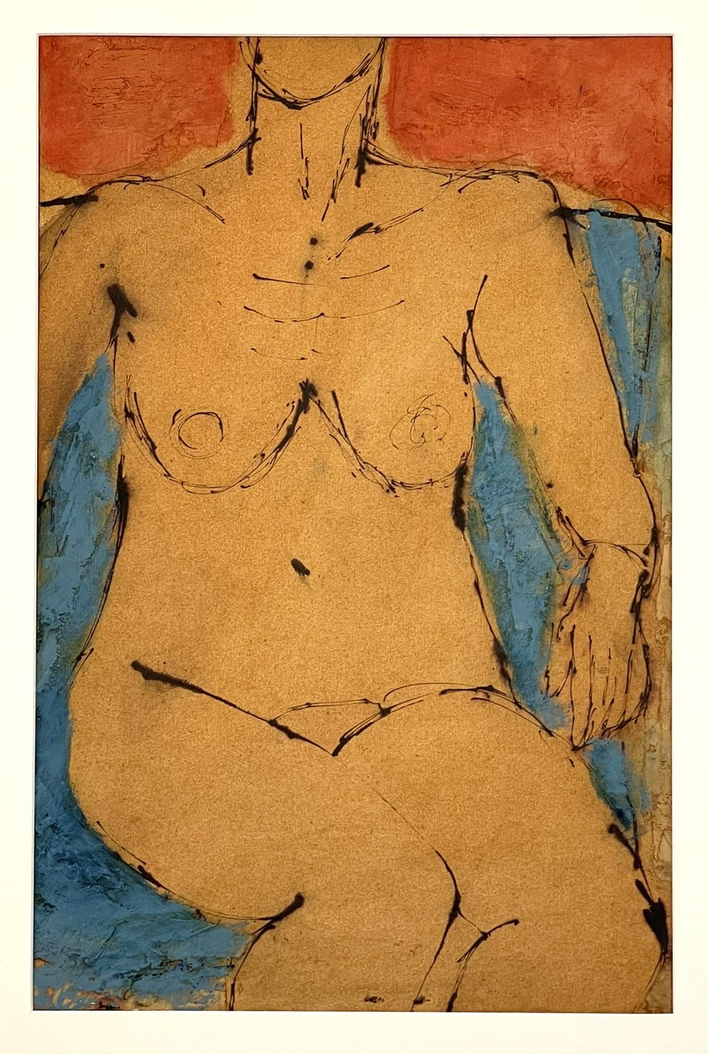 Modern Mixed Media Work by John Emanuel (1930–2024) Seated Nude