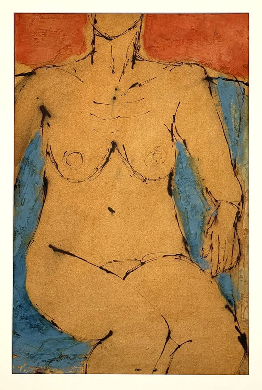 Modern Mixed Media Work by John Emanuel (1930–2024) Seated Nude