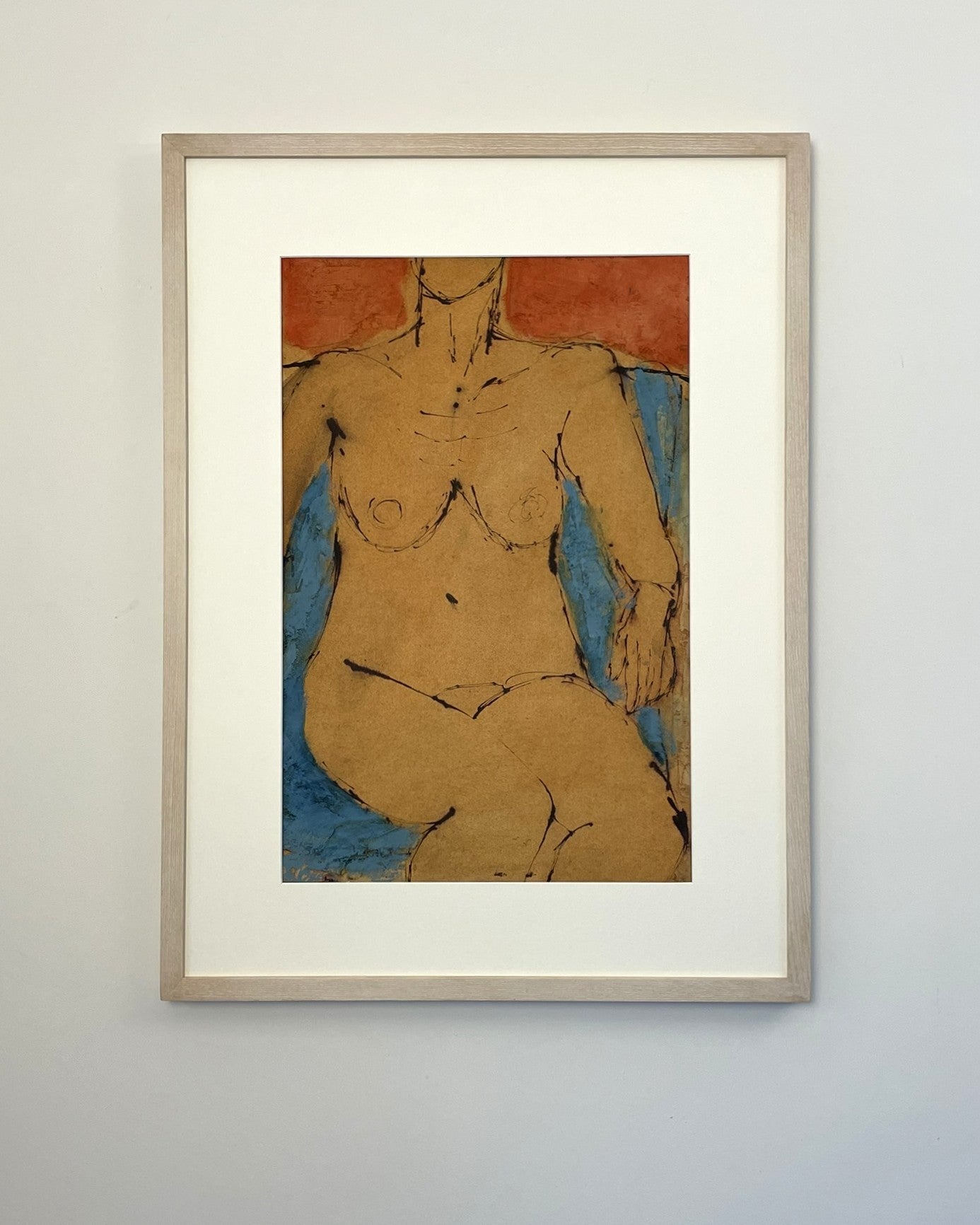 Modern Mixed Media Work by John Emanuel (1930–2024) Seated Nude