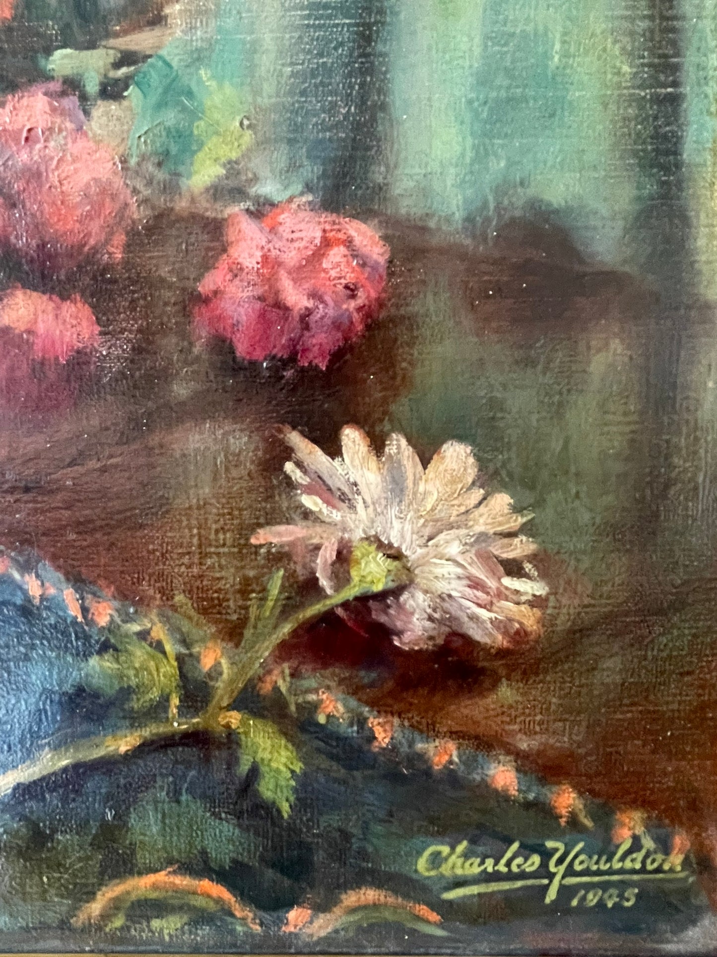 Charles Albert Youldon, Still life with flowers, oil on canvas, signed and dated 1945